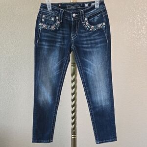 Miss Me Dark Blue Embellished Cropped Jeans